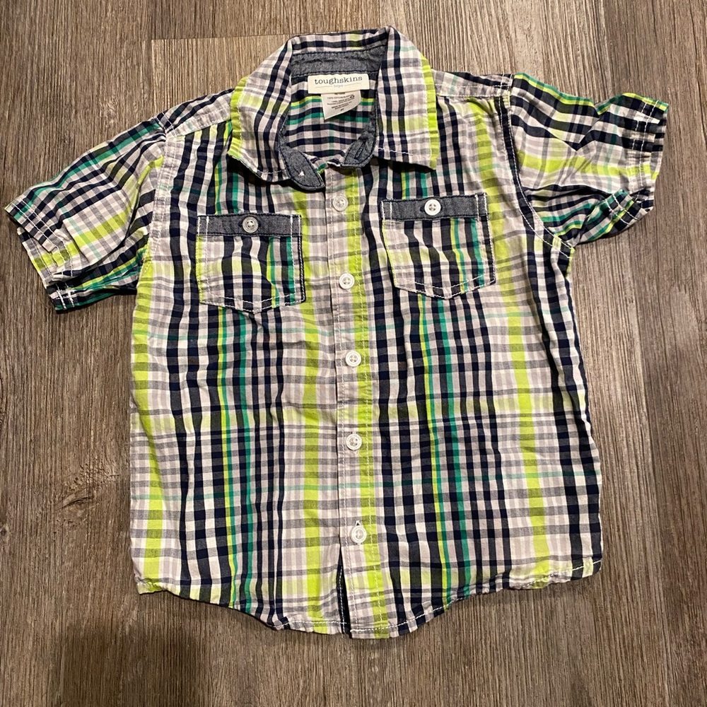 Boys4T green plaid button up dress shirt short sleeve